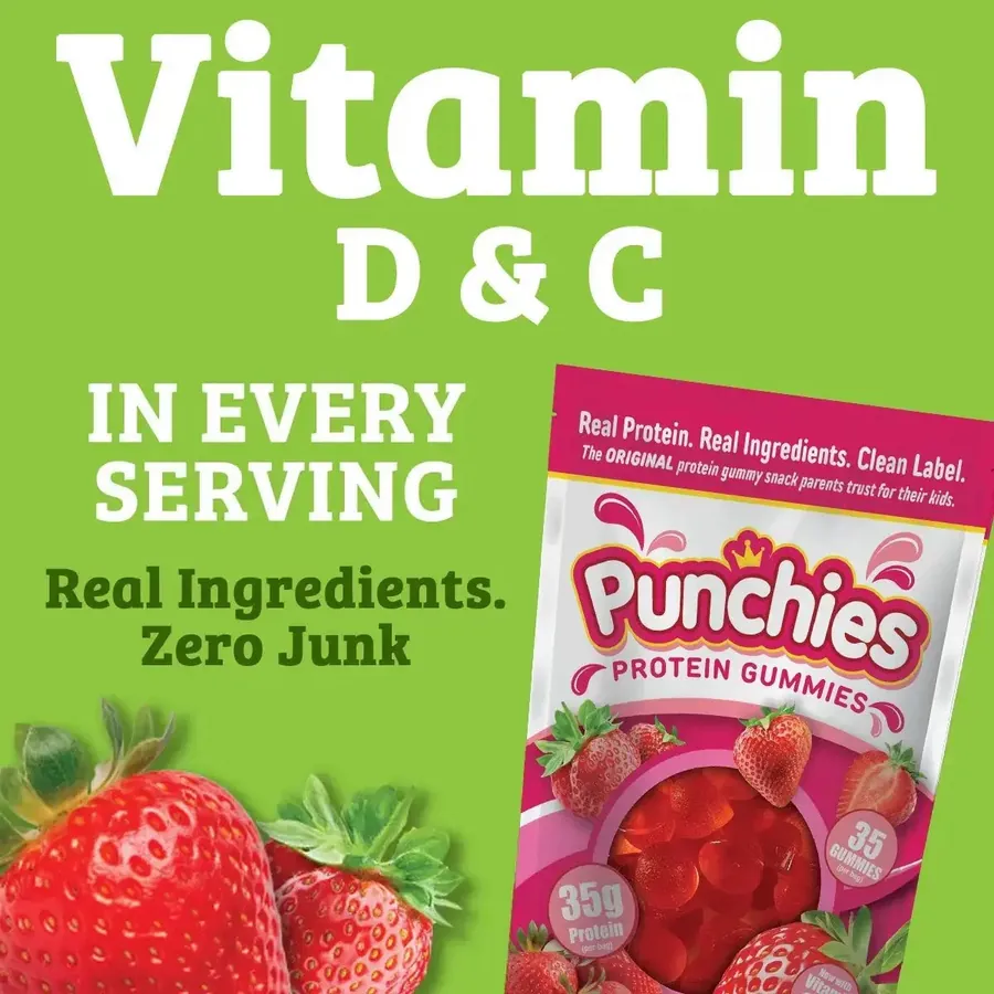 Immune support supplements: Punchies protein gummies with vitamin D and vitamin C in every serving