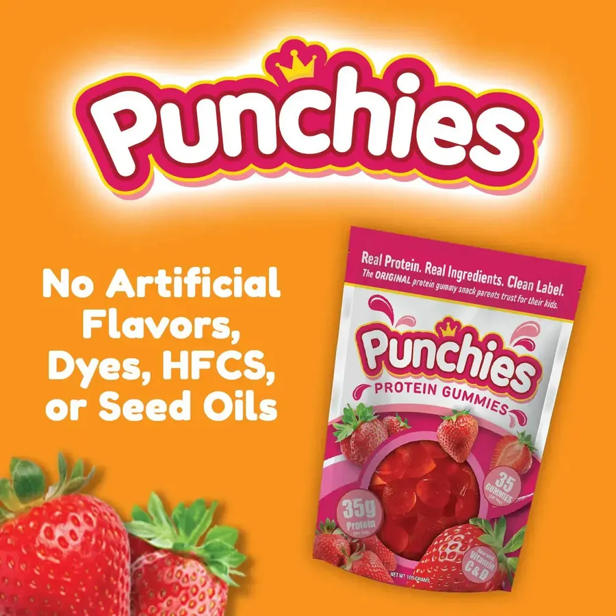 Immune support supplements: Punchies protein gummies with no artificial flavors, dyes, HFCS or seed oils
